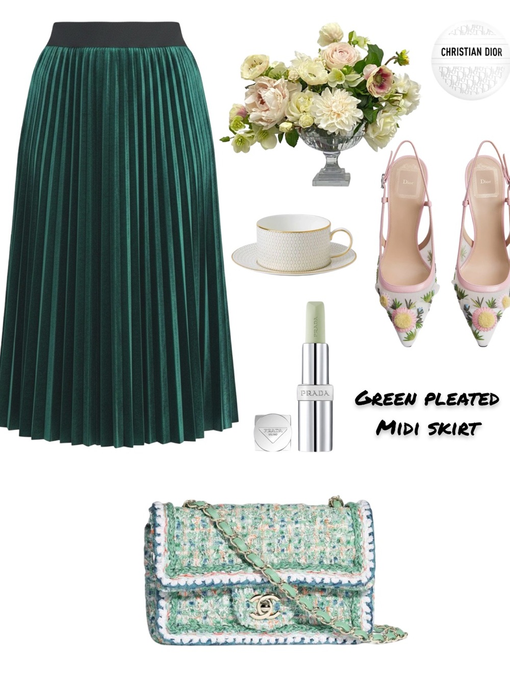 Green Pleated Midi Skirt - Elegant Women's Skirt